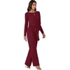 image:imageLYANER Womens Round Neck Long Sleeve Keyhole Back Waist Tie Romper Wide Leg Pant Jumpsuit with pocketsWine Red