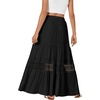 image:imageLYANER Womens Ruffle Elastic Waist Boho Long Skirt Lace Trim Aline Flowy Swing Tiered Beach Maxi Skirts