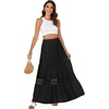 image:imageLYANER Womens Ruffle Elastic Waist Boho Long Skirt Lace Trim Aline Flowy Swing Tiered Beach Maxi Skirts
