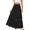image:imageLYANER Womens Ruffle Elastic Waist Boho Long Skirt Lace Trim Aline Flowy Swing Tiered Beach Maxi Skirts