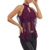 image:imageLYANER Womens Ruffle Sheer Mesh Halter Neck Cut Out Sleeveless Layered Y2k Crop Tank TopDark Purple