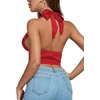 image:imageLYANER Womens Satin Halter Tie Backless Wrap Cut Out Cami Shirred Crop TopRed