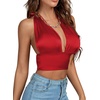 image:imageLYANER Womens Satin Halter Tie Backless Wrap Cut Out Cami Shirred Crop TopRed