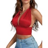 image:imageLYANER Womens Satin Halter Tie Backless Wrap Cut Out Cami Shirred Crop TopRed