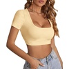 image:imageLYANER Womens Sexy Crop Tops Scoop Neck Short Sleeve Fitted Basic Tee Workout Y2K Summer Cropped T ShirtBeige