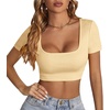 image:imageLYANER Womens Sexy Crop Tops Scoop Neck Short Sleeve Fitted Basic Tee Workout Y2K Summer Cropped T ShirtBeige