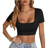 image:imageLYANER Womens Sexy Crop Tops Scoop Neck Short Sleeve Fitted Basic Tee Workout Y2K Summer Cropped T ShirtBlack