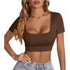 image:imageLYANER Womens Sexy Crop Tops Scoop Neck Short Sleeve Fitted Basic Tee Workout Y2K Summer Cropped T ShirtBrown