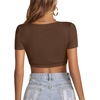 image:imageLYANER Womens Sexy Crop Tops Scoop Neck Short Sleeve Fitted Basic Tee Workout Y2K Summer Cropped T ShirtBrown