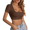 image:imageLYANER Womens Sexy Crop Tops Scoop Neck Short Sleeve Fitted Basic Tee Workout Y2K Summer Cropped T ShirtBrown
