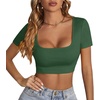 image:imageLYANER Womens Sexy Crop Tops Scoop Neck Short Sleeve Fitted Basic Tee Workout Y2K Summer Cropped T ShirtDark Green