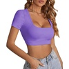 image:imageLYANER Womens Sexy Crop Tops Scoop Neck Short Sleeve Fitted Basic Tee Workout Y2K Summer Cropped T ShirtDark Purple