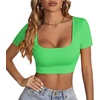 image:imageLYANER Womens Sexy Crop Tops Scoop Neck Short Sleeve Fitted Basic Tee Workout Y2K Summer Cropped T ShirtGrass Green
