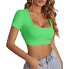 image:imageLYANER Womens Sexy Crop Tops Scoop Neck Short Sleeve Fitted Basic Tee Workout Y2K Summer Cropped T ShirtGrass Green
