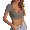 image:imageLYANER Womens Sexy Crop Tops Scoop Neck Short Sleeve Fitted Basic Tee Workout Y2K Summer Cropped T ShirtGray