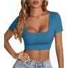 image:imageLYANER Womens Sexy Crop Tops Scoop Neck Short Sleeve Fitted Basic Tee Workout Y2K Summer Cropped T ShirtHaze Blue