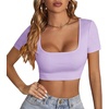image:imageLYANER Womens Sexy Crop Tops Scoop Neck Short Sleeve Fitted Basic Tee Workout Y2K Summer Cropped T ShirtLight Purple
