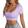 image:imageLYANER Womens Sexy Crop Tops Scoop Neck Short Sleeve Fitted Basic Tee Workout Y2K Summer Cropped T ShirtLight Purple