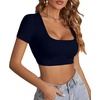 image:imageLYANER Womens Sexy Crop Tops Scoop Neck Short Sleeve Fitted Basic Tee Workout Y2K Summer Cropped T ShirtNavy Blue
