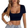 image:imageLYANER Womens Sexy Crop Tops Scoop Neck Short Sleeve Fitted Basic Tee Workout Y2K Summer Cropped T ShirtNavy Blue