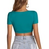 image:imageLYANER Womens Sexy Crop Tops Scoop Neck Short Sleeve Fitted Basic Tee Workout Y2K Summer Cropped T ShirtPeacock Green