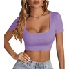 image:imageLYANER Womens Sexy Crop Tops Scoop Neck Short Sleeve Fitted Basic Tee Workout Y2K Summer Cropped T ShirtPurple