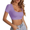 image:imageLYANER Womens Sexy Crop Tops Scoop Neck Short Sleeve Fitted Basic Tee Workout Y2K Summer Cropped T ShirtPurple
