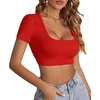 image:imageLYANER Womens Sexy Crop Tops Scoop Neck Short Sleeve Fitted Basic Tee Workout Y2K Summer Cropped T ShirtRed