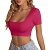 image:imageLYANER Womens Sexy Crop Tops Scoop Neck Short Sleeve Fitted Basic Tee Workout Y2K Summer Cropped T ShirtRose