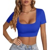 image:imageLYANER Womens Sexy Crop Tops Scoop Neck Short Sleeve Fitted Basic Tee Workout Y2K Summer Cropped T ShirtRoyal Blue