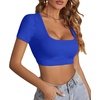image:imageLYANER Womens Sexy Crop Tops Scoop Neck Short Sleeve Fitted Basic Tee Workout Y2K Summer Cropped T ShirtRoyal Blue