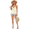 image:imageLYANER Womens Sexy Deep V Neck Babydoll Tank Top Spaghetti Strap Tie Front Flowy Peplum Cami Going Out TopsBeige