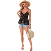 image:imageLYANER Womens Sexy Deep V Neck Babydoll Tank Top Spaghetti Strap Tie Front Flowy Peplum Cami Going Out TopsBlack Daisy Bouquet