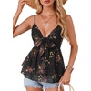 image:imageLYANER Womens Sexy Deep V Neck Babydoll Tank Top Spaghetti Strap Tie Front Flowy Peplum Cami Going Out TopsBlack Daisy Bouquet