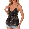 image:imageLYANER Womens Sexy Deep V Neck Babydoll Tank Top Spaghetti Strap Tie Front Flowy Peplum Cami Going Out TopsBlack Daisy Bouquet