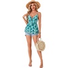 image:imageLYANER Womens Sexy Deep V Neck Babydoll Tank Top Spaghetti Strap Tie Front Flowy Peplum Cami Going Out TopsBlue Rose