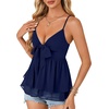 image:imageLYANER Womens Sexy Deep V Neck Babydoll Tank Top Spaghetti Strap Tie Front Flowy Peplum Cami Going Out TopsDark Blue
