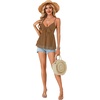 image:imageLYANER Womens Sexy Deep V Neck Babydoll Tank Top Spaghetti Strap Tie Front Flowy Peplum Cami Going Out TopsDark Khaki