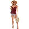 image:imageLYANER Womens Sexy Deep V Neck Babydoll Tank Top Spaghetti Strap Tie Front Flowy Peplum Cami Going Out TopsDark Red