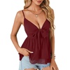 image:imageLYANER Womens Sexy Deep V Neck Babydoll Tank Top Spaghetti Strap Tie Front Flowy Peplum Cami Going Out TopsDark Red