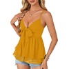 image:imageLYANER Womens Sexy Deep V Neck Babydoll Tank Top Spaghetti Strap Tie Front Flowy Peplum Cami Going Out TopsGinger