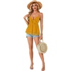 image:imageLYANER Womens Sexy Deep V Neck Babydoll Tank Top Spaghetti Strap Tie Front Flowy Peplum Cami Going Out TopsGinger