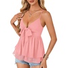 image:imageLYANER Womens Sexy Deep V Neck Babydoll Tank Top Spaghetti Strap Tie Front Flowy Peplum Cami Going Out TopsLight Pink