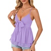 image:imageLYANER Womens Sexy Deep V Neck Babydoll Tank Top Spaghetti Strap Tie Front Flowy Peplum Cami Going Out TopsLight Purple
