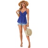 image:imageLYANER Womens Sexy Deep V Neck Babydoll Tank Top Spaghetti Strap Tie Front Flowy Peplum Cami Going Out TopsLight Royal Blue