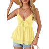image:imageLYANER Womens Sexy Deep V Neck Babydoll Tank Top Spaghetti Strap Tie Front Flowy Peplum Cami Going Out TopsLight Yellow