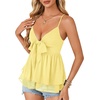 image:imageLYANER Womens Sexy Deep V Neck Babydoll Tank Top Spaghetti Strap Tie Front Flowy Peplum Cami Going Out TopsLight Yellow