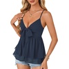 image:imageLYANER Womens Sexy Deep V Neck Babydoll Tank Top Spaghetti Strap Tie Front Flowy Peplum Cami Going Out TopsNavy Blue