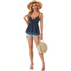 image:imageLYANER Womens Sexy Deep V Neck Babydoll Tank Top Spaghetti Strap Tie Front Flowy Peplum Cami Going Out TopsNavy Blue