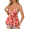 image:imageLYANER Womens Sexy Deep V Neck Babydoll Tank Top Spaghetti Strap Tie Front Flowy Peplum Cami Going Out TopsOff White Floral